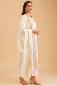 Off White Gold Printed Sequins Straight Kurta with Palazzo and Dupatta Set