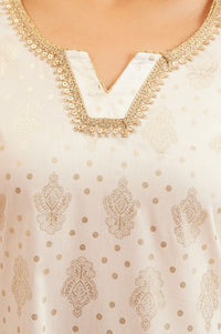 Off White Gold Printed Sequins Straight Kurta with Palazzo and Dupatta Set