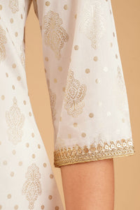 Off White Gold Printed Sequins Straight Kurta with Palazzo and Dupatta Set