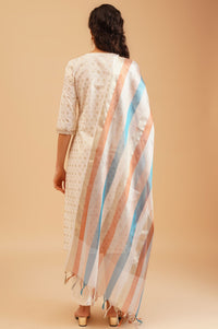 Off White Thread Embroidered Straight Kurta with Palazzo and Dupatta Set