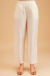 Off White Thread Embroidered Straight Kurta with Palazzo and Dupatta Set