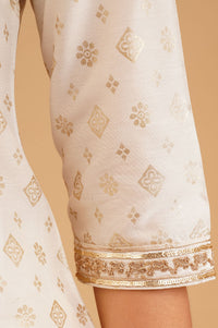 Off White Thread Embroidered Straight Kurta with Palazzo and Dupatta Set
