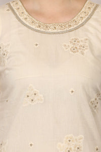 Off White Yarn Dyed Embroidered Jacquard Sleeveless Straight Kurta with Palazzo and Dupatta Set