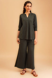 Charcoal Solid Lycra Straight Winter Top with Palazzo Co-ord Set