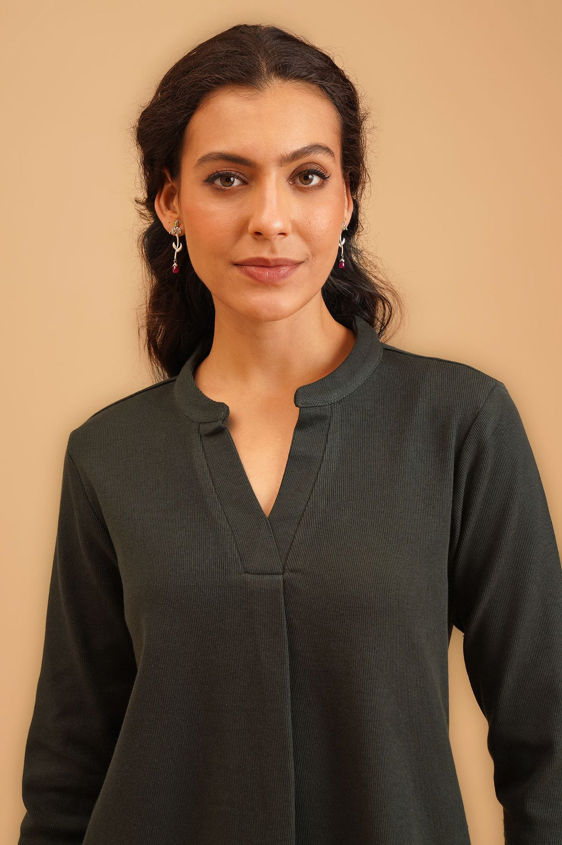 Charcoal Solid Lycra Straight Winter Top with Palazzo Co-ord Set