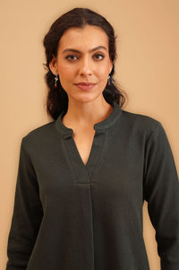 Charcoal Solid Lycra Straight Winter Top with Palazzo Co-ord Set