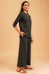 Charcoal Solid Lycra Straight Winter Top with Palazzo Co-ord Set