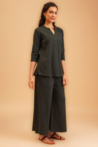 Charcoal Solid Lycra Straight Winter Top with Palazzo Co-ord Set