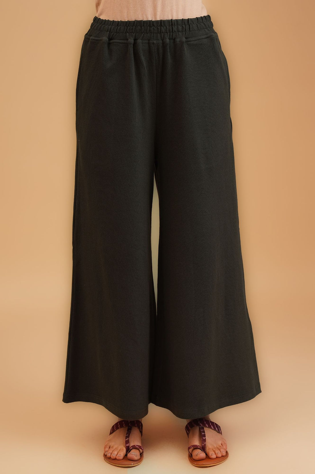 Charcoal Solid Lycra Straight Winter Top with Palazzo Co-ord Set