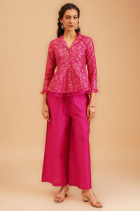Pink Floral Printed Flared Jacket with Palazzo Set