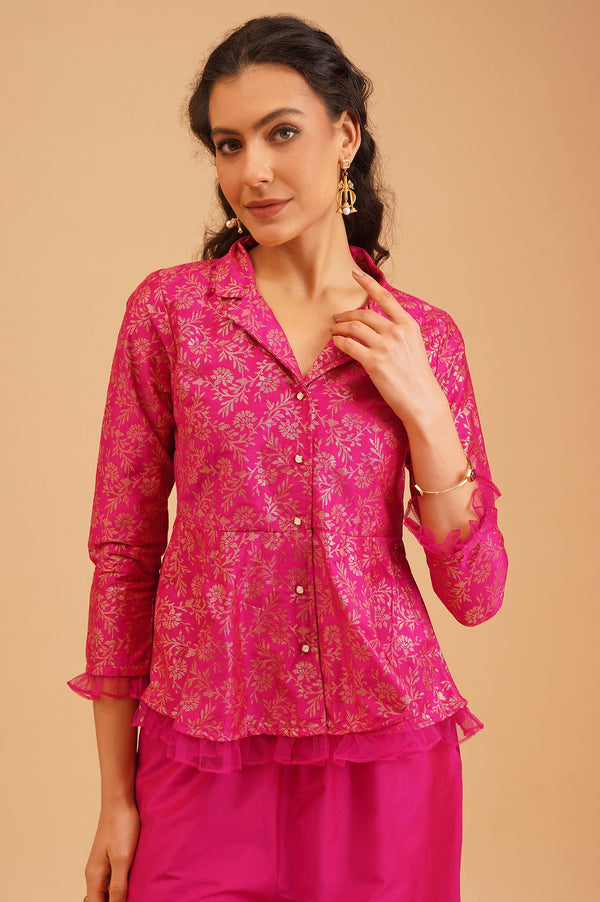 Pink Floral Printed Flared Jacket with Palazzo Set