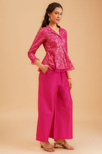 Pink Floral Printed Flared Jacket with Palazzo Set