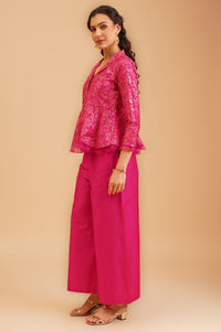 Pink Floral Printed Flared Jacket with Palazzo Set