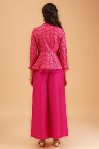 Pink Floral Printed Flared Jacket with Palazzo Set