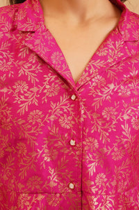 Pink Floral Printed Flared Jacket with Palazzo Set