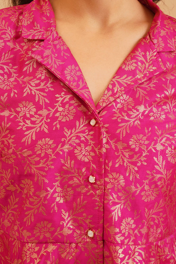 Pink Floral Printed Flared Jacket with Palazzo Set