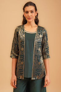Green Jacquard Zari Straight Top with Palazzo Set