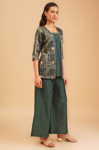 Green Jacquard Zari Straight Top with Palazzo Set