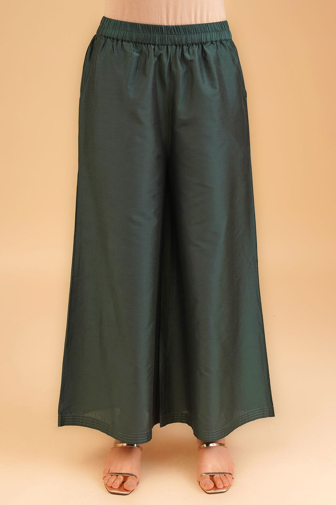 Green Jacquard Zari Straight Top with Palazzo Set