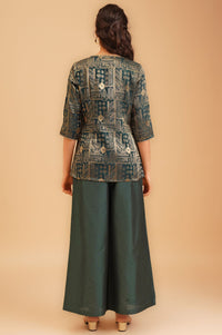 Green Jacquard Zari Straight Top with Palazzo Set