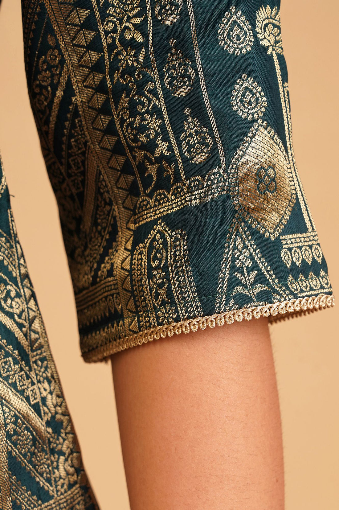 Green Jacquard Zari Straight Top with Palazzo Set
