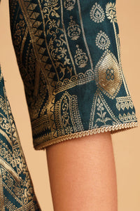 Green Jacquard Zari Straight Top with Palazzo Set