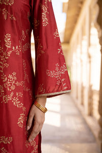 Red Floral Printed Straight Kurta with Palazzo Set