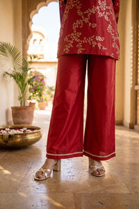 Red Floral Printed Straight Kurta with Palazzo Set