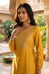 Yellow Thread Embroidered Straight Top with Palazzo Set