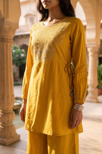Yellow Thread Embroidered Straight Top with Palazzo Set