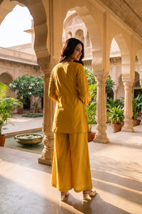Yellow Thread Embroidered Straight Top with Palazzo Set