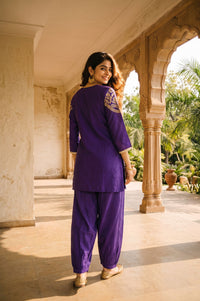 Purple Zari Embroidered Faux Chanderi Straight Kurta with Salwar Set
