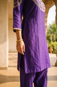 Purple Zari Embroidered Faux Chanderi Straight Kurta with Salwar Set