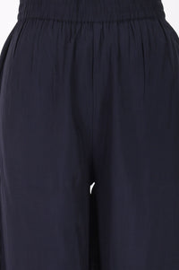 Navy Blue Embroidered Chanderi Straight Kurta with Palazzo Co-ord Set
