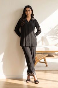 Black Faux Chanderi Zari Embroidered Top &amp; Palazzo Set