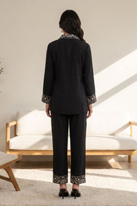 Black Faux Chanderi Zari Embroidered Top &amp; Palazzo Set