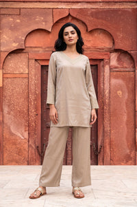 Gold Yarn Dyed Embroidered Rayon Straight Kurta with Palazzo Co-ord Set