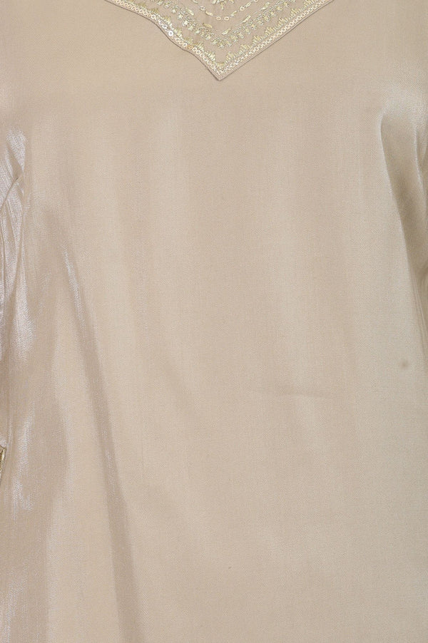 Gold Yarn Dyed Embroidered Rayon Straight Kurta with Palazzo Co-ord Set