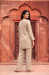 Gold Yarn Dyed Embroidered Rayon Straight Kurta with Palazzo Co-ord Set