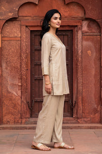 Gold Yarn Dyed Embroidered Rayon Straight Kurta with Palazzo Co-ord Set