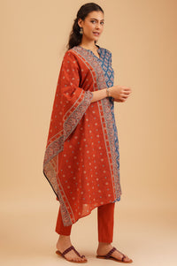 Multicolor Ethnic Motifs Pure Cotton Straight Kurta with Palazzo and Dupatta Set