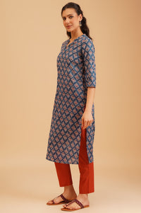 Multicolor Ethnic Motifs Pure Cotton Straight Kurta with Palazzo and Dupatta Set