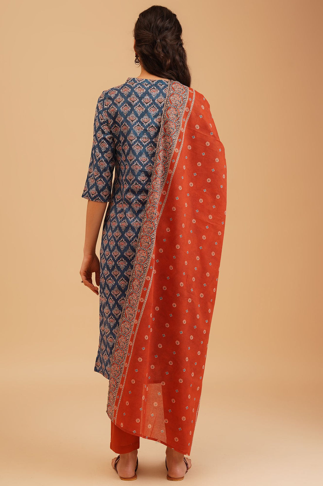 Multicolor Ethnic Motifs Pure Cotton Straight Kurta with Palazzo and Dupatta Set