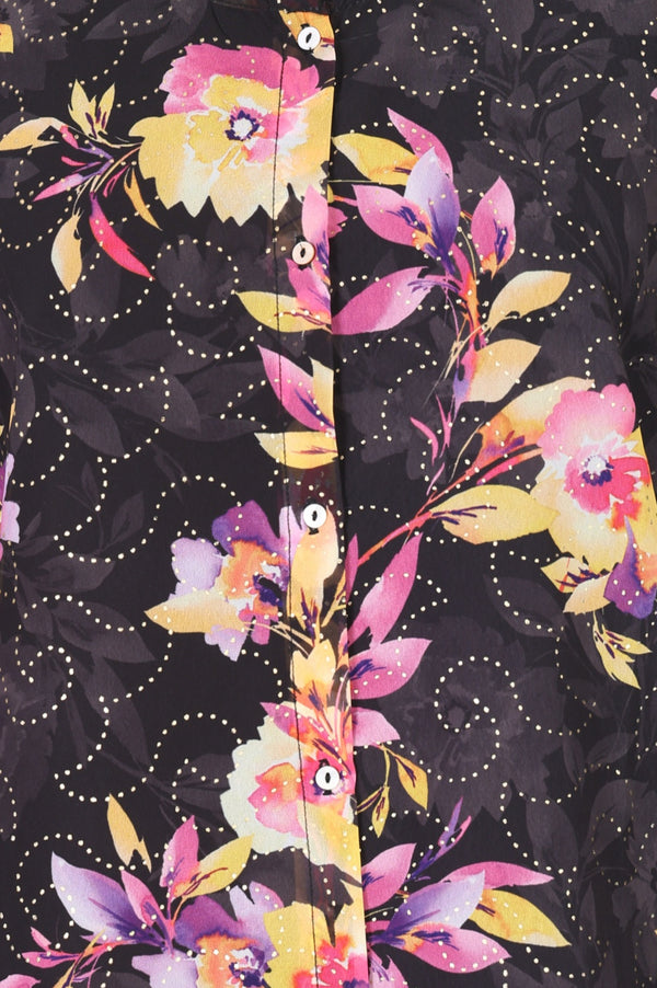 Black Floral Printed Georgette Straight Top