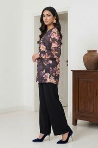 Black Floral Printed Georgette Straight Top