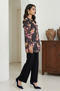 Black Floral Printed Georgette Straight Top