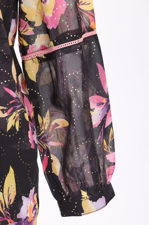 Black Floral Printed Georgette Straight Top