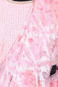 Pink Floral Printed Georgette Saree with Stitched Blouse