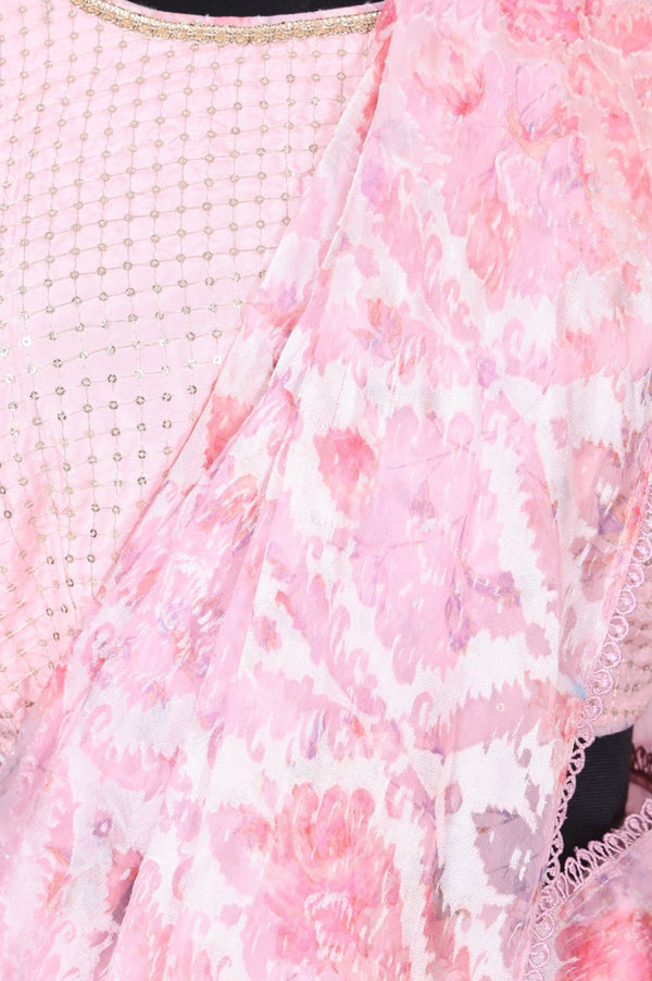 Pink Floral Printed Georgette Saree with Stitched Blouse