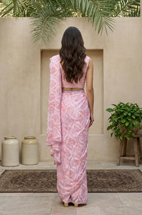 Pink Floral Printed Georgette Saree with Stitched Blouse